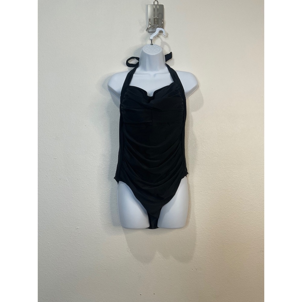 Smismivo Black Halter One Piece Swimsuit‎ Ruched Tummy Control XXXL New